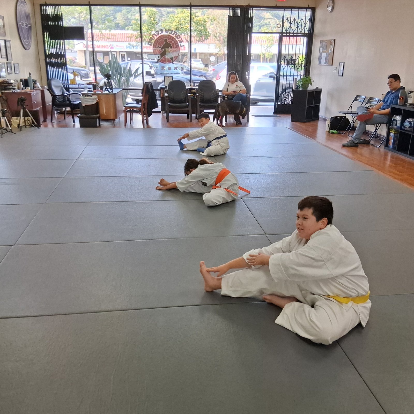 Students stretching in class